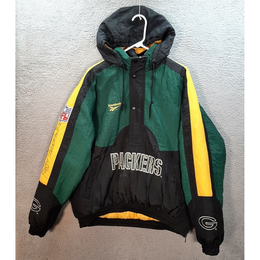 Vintage Green Bay Packers Jacket Adult Large Green Fuzzy Thurston Autograph 90s